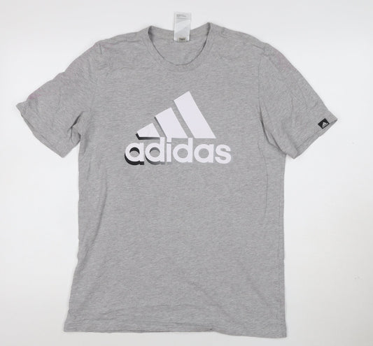 Adidas Men's Grey Crew Neck Short Sleeve Graphic T-Shirt Size M