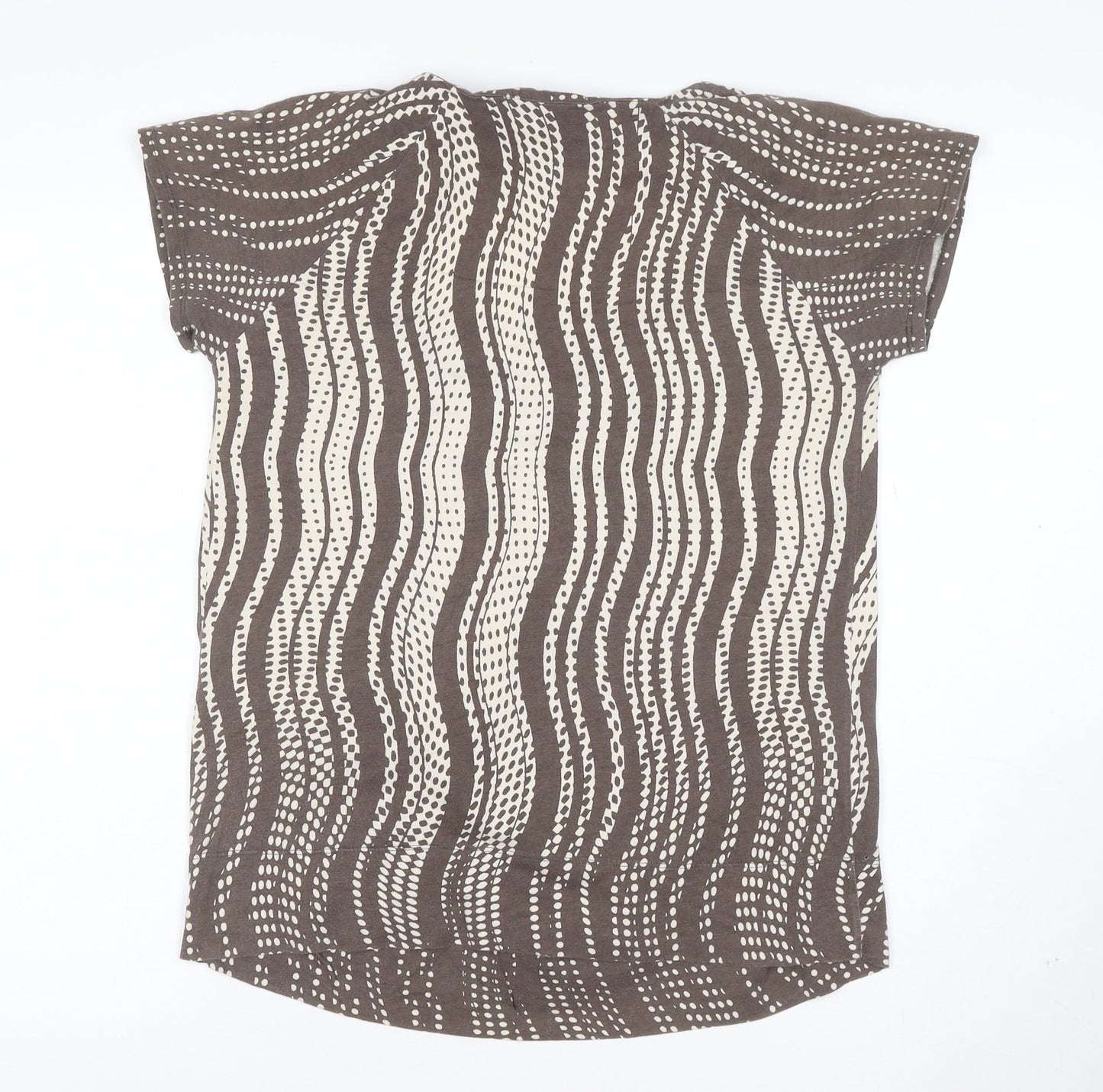 Calvin Klein Women Brown Beige Patterned 100% Cotton Scoop Neck T-Shirt M