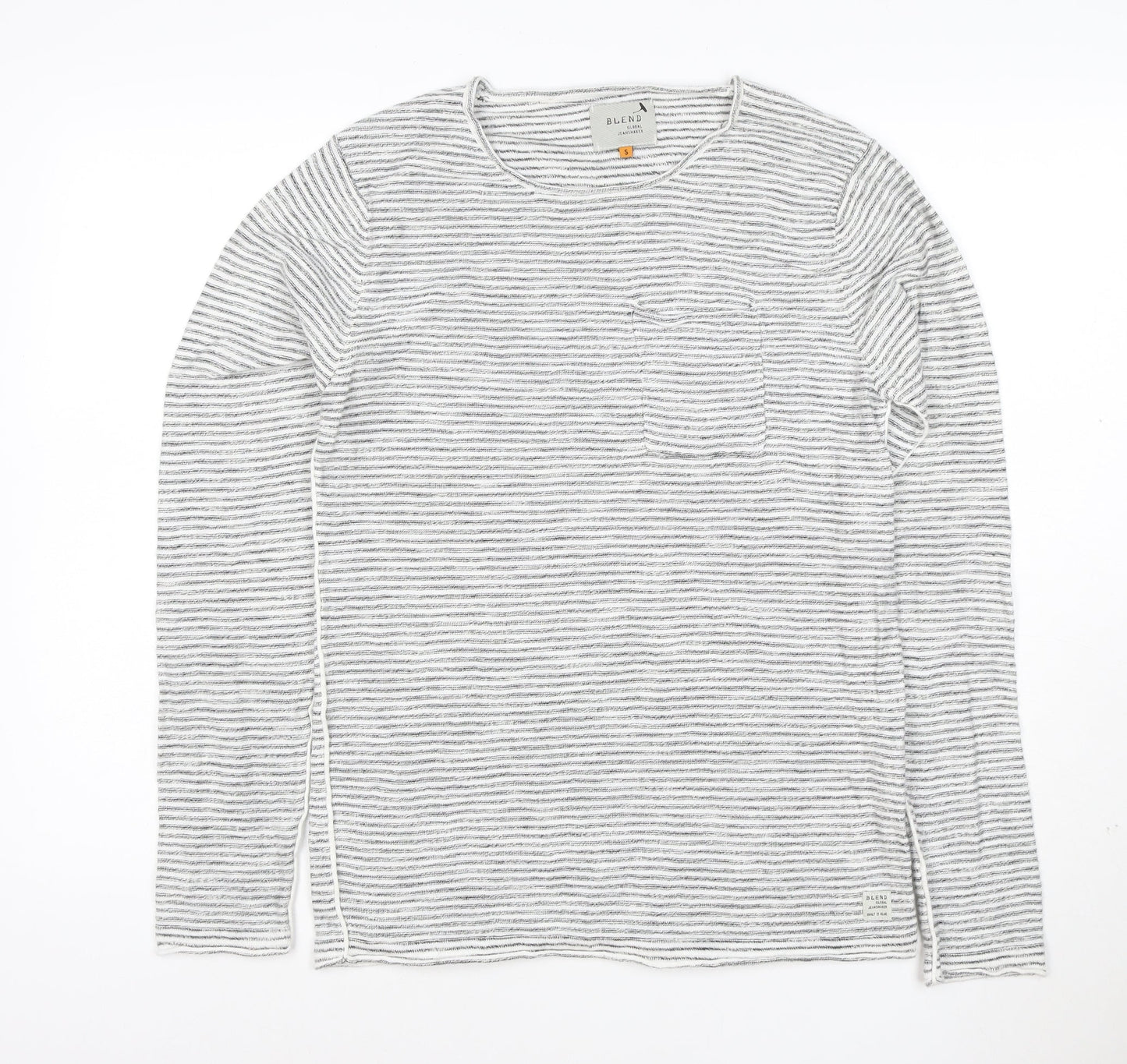 Blend Unisex Grey Striped Long Sleeve Cotton T-Shirt Size S