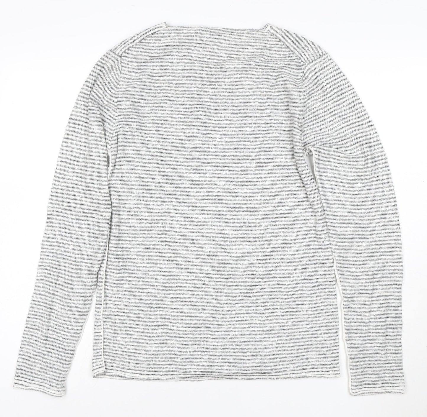 Blend Unisex Grey Striped Long Sleeve Cotton T-Shirt Size S