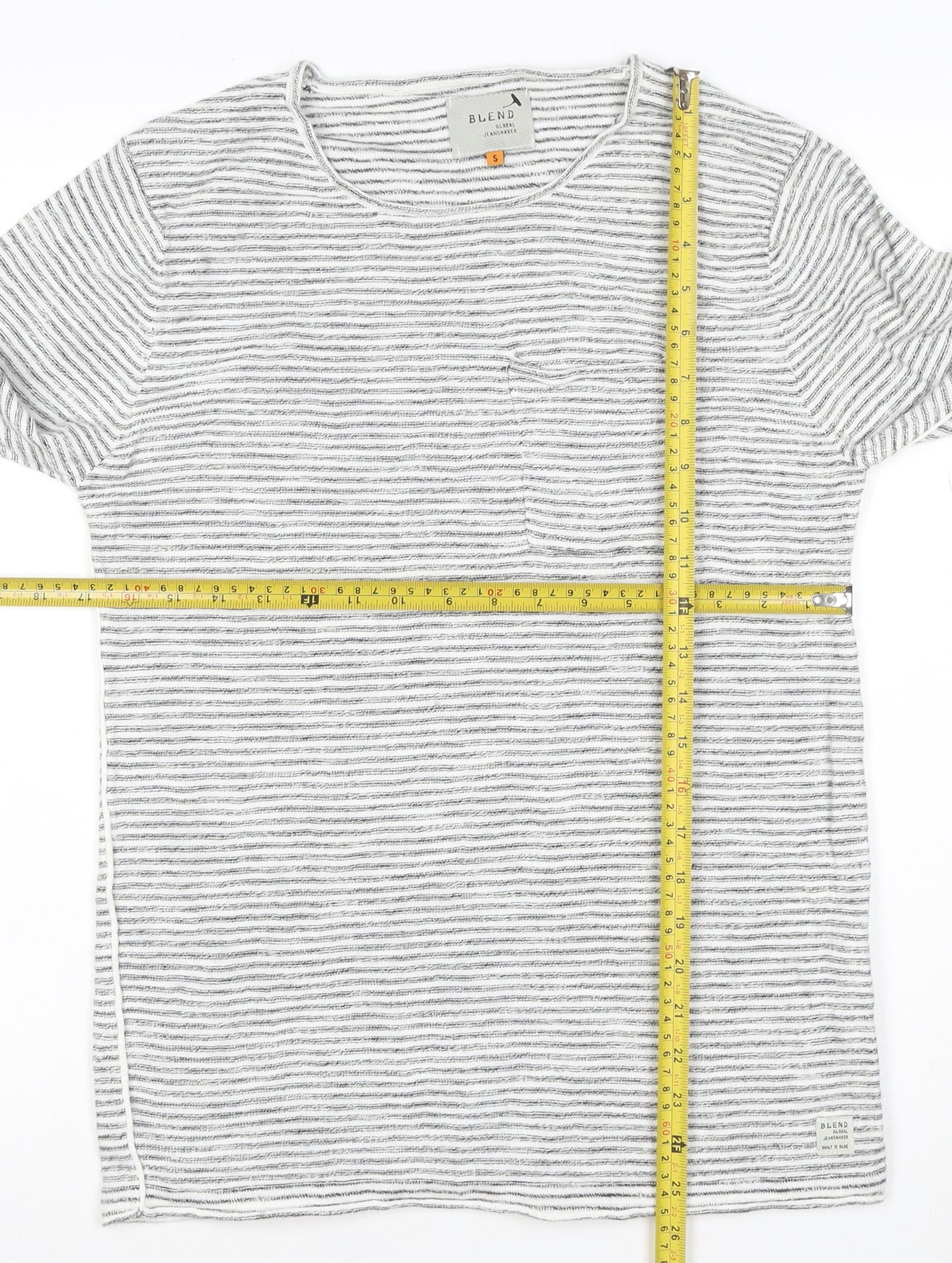 Blend Unisex Grey Striped Long Sleeve Cotton T-Shirt Size S
