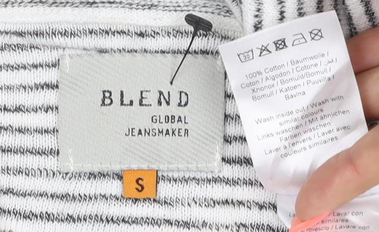 Blend Unisex Grey Striped Long Sleeve Cotton T-Shirt Size S
