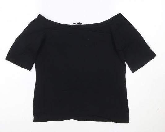 Warehouse Women’s Black Off Shoulder Cotton Jersey Top Size 14