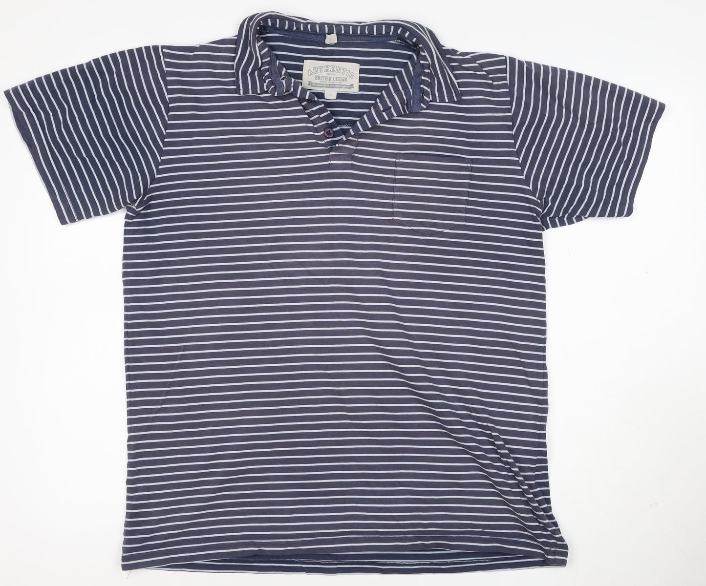 Authentic British Design Men's Blue Striped Cotton Polo Shirt L