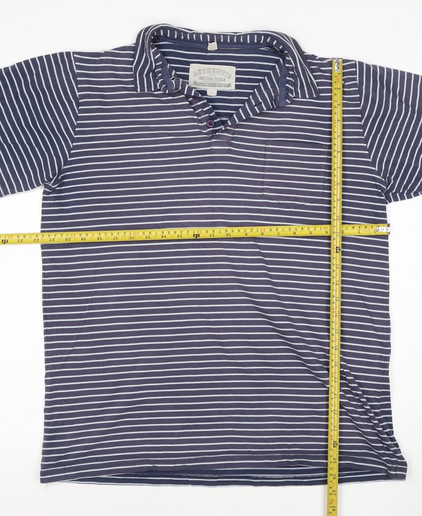 Authentic British Design Men's Blue Striped Cotton Polo Shirt L