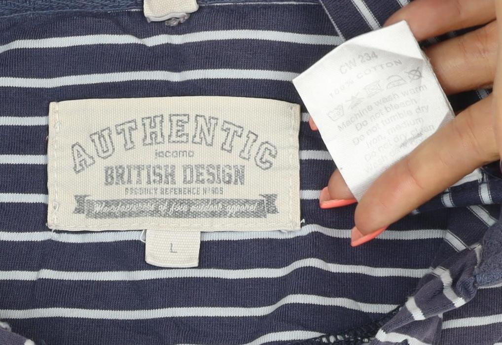 Authentic British Design Men's Blue Striped Cotton Polo Shirt L
