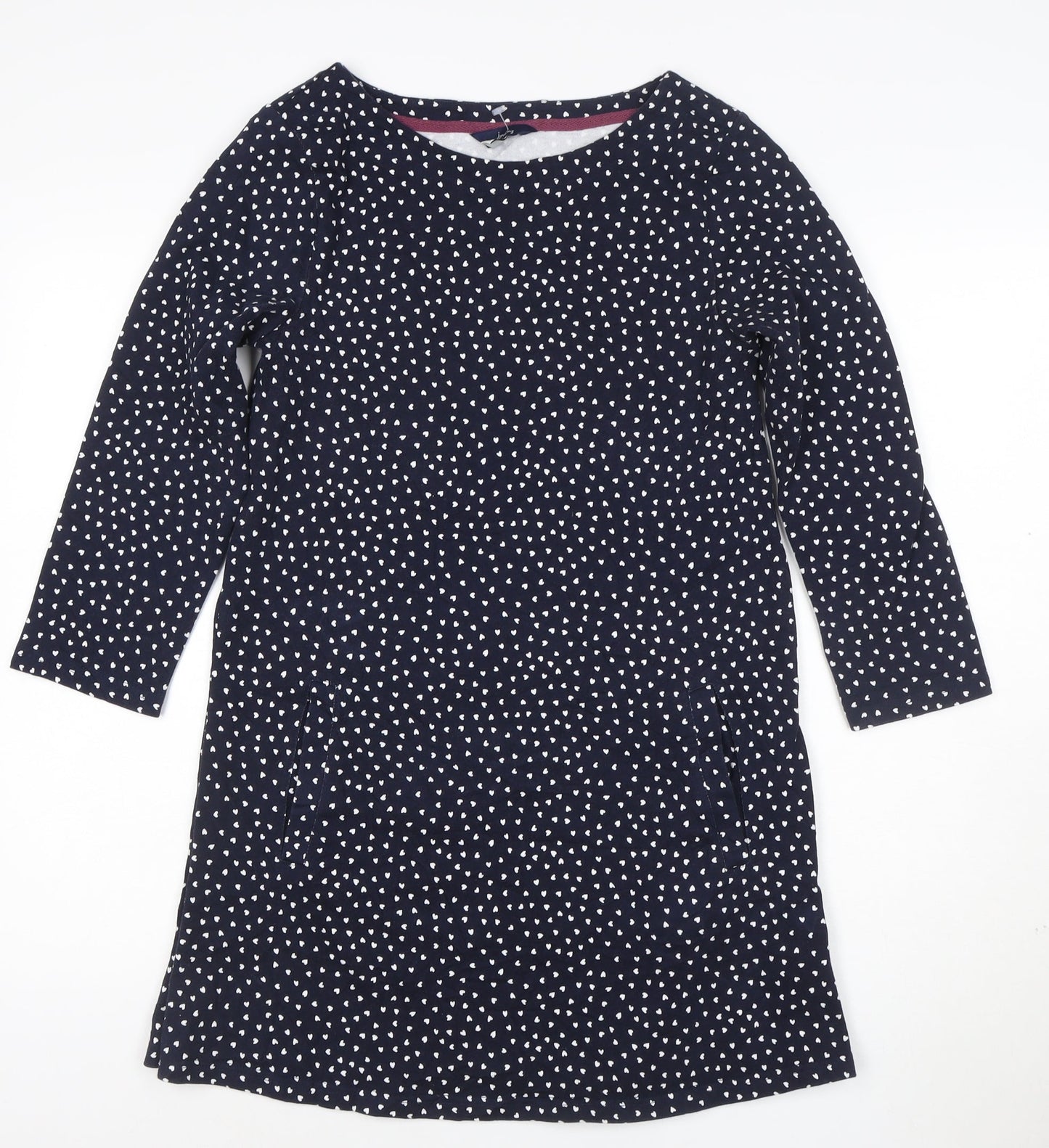 Joules Women Blue Polka Dot Shift Dress Size 12 Cotton 3/4 Sleeve