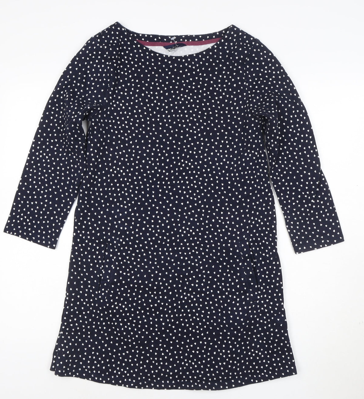 Joules Women Blue Polka Dot Shift Dress Size 12 Cotton 3/4 Sleeve