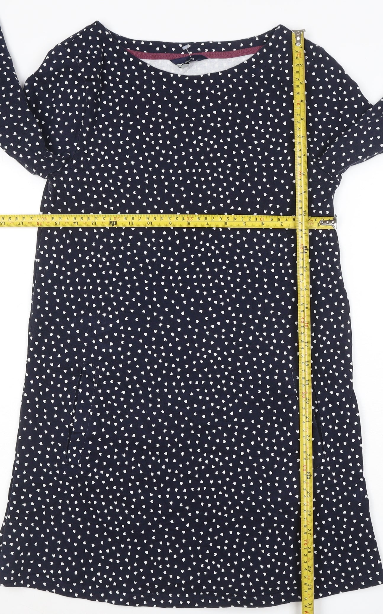 Joules Women Blue Polka Dot Shift Dress Size 12 Cotton 3/4 Sleeve