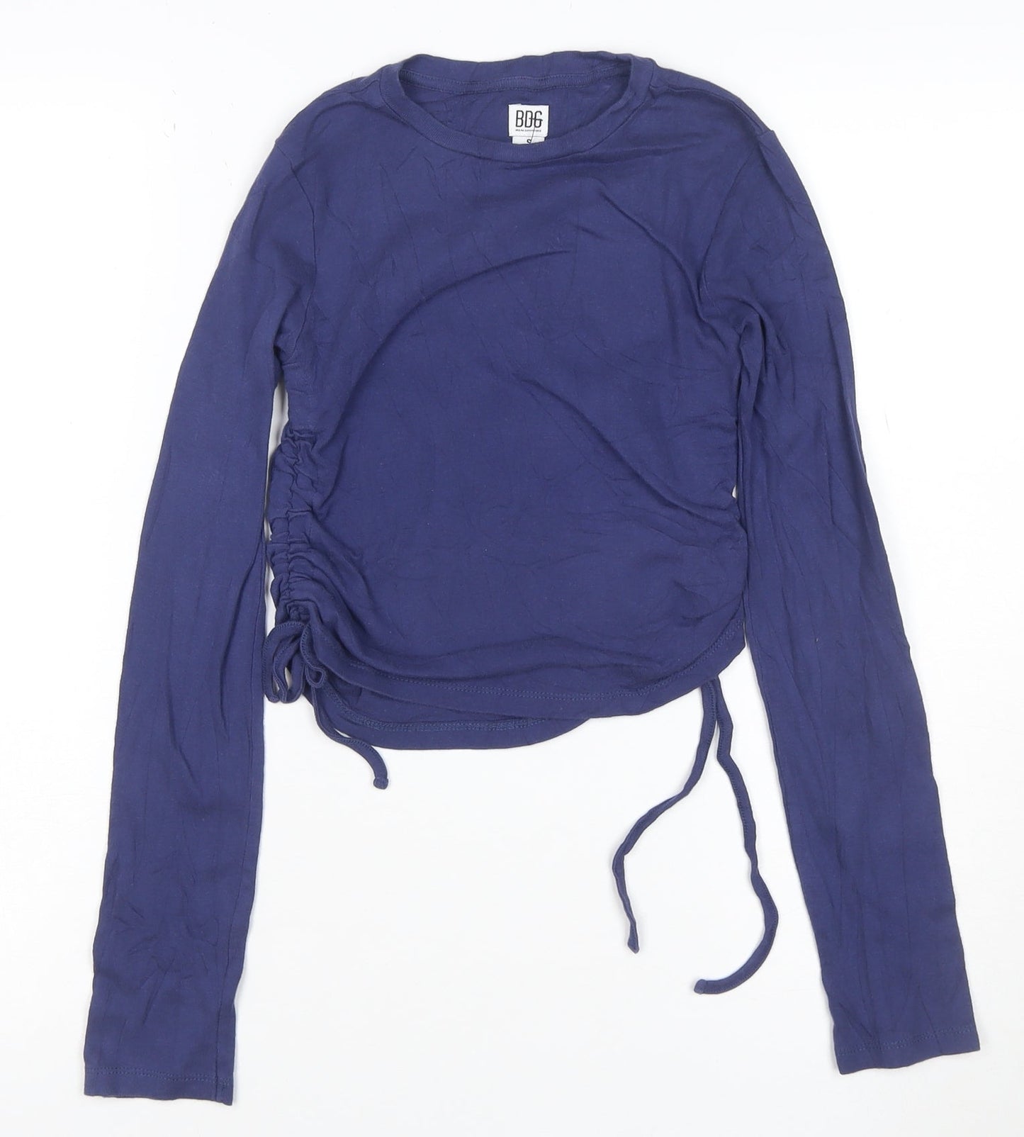 BDG Women’s Blue Cropped Long Sleeve Crew Neck Adjustable Cotton Top S