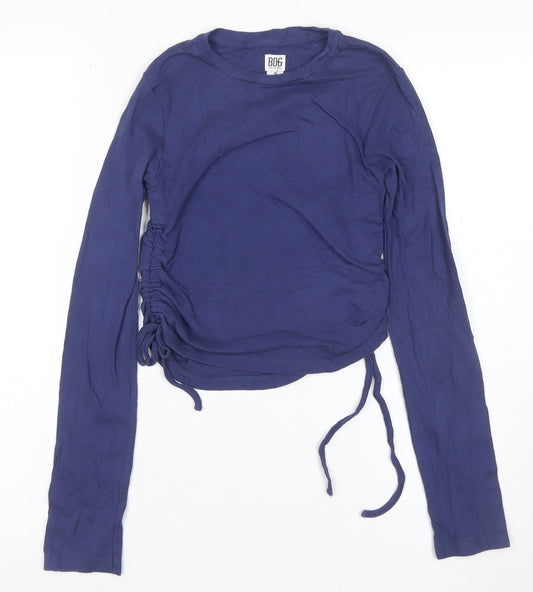 BDG Women’s Blue Cropped Long Sleeve Crew Neck Adjustable Cotton Top S