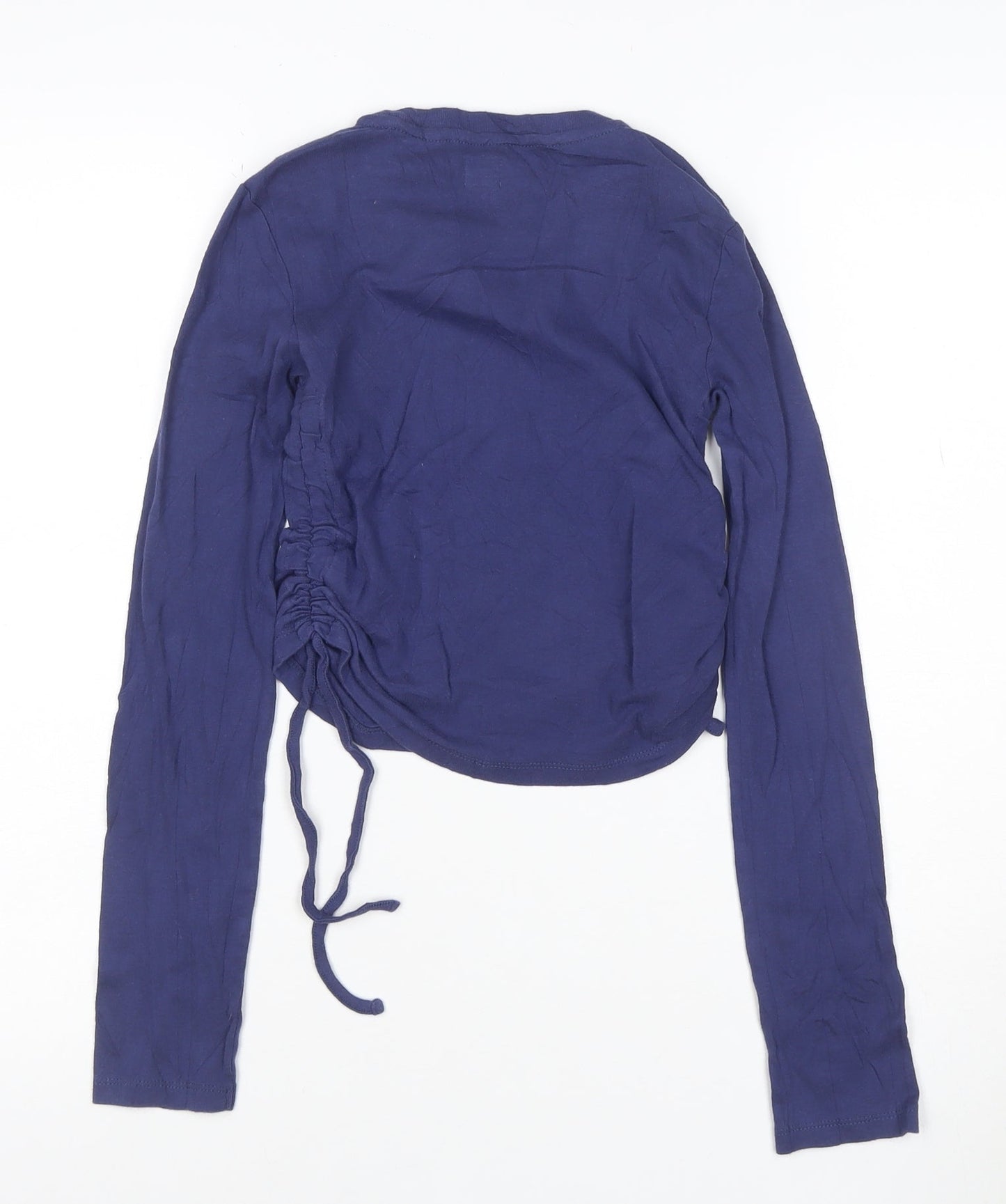 BDG Women’s Blue Cropped Long Sleeve Crew Neck Adjustable Cotton Top S