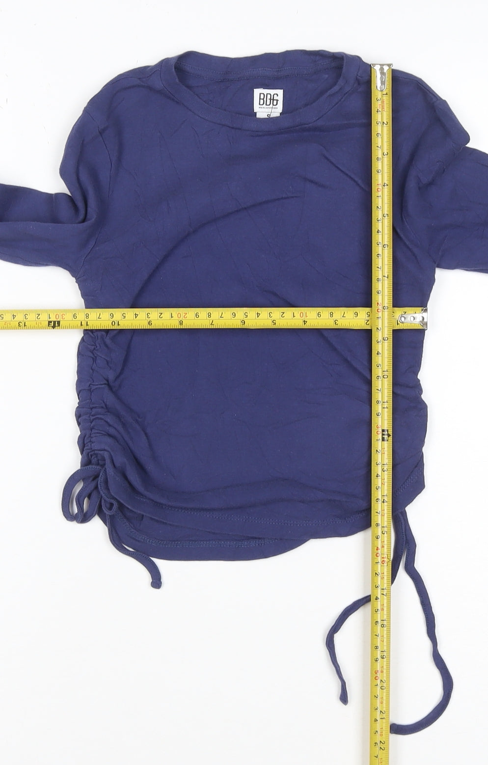 BDG Women’s Blue Cropped Long Sleeve Crew Neck Adjustable Cotton Top S
