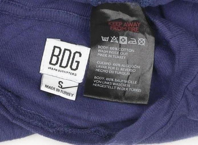 BDG Women’s Blue Cropped Long Sleeve Crew Neck Adjustable Cotton Top S