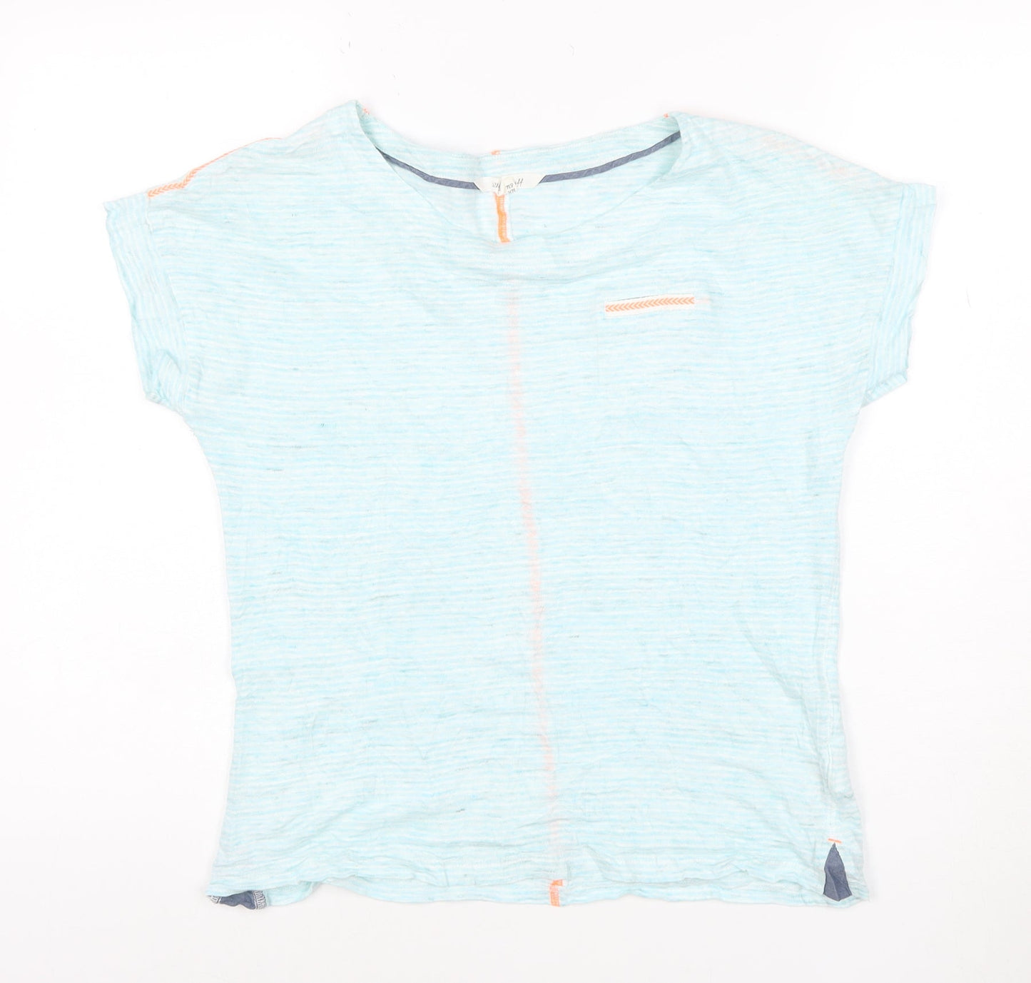 White Stuff Women's Blue Linen Short Sleeve T-Shirt Size 8