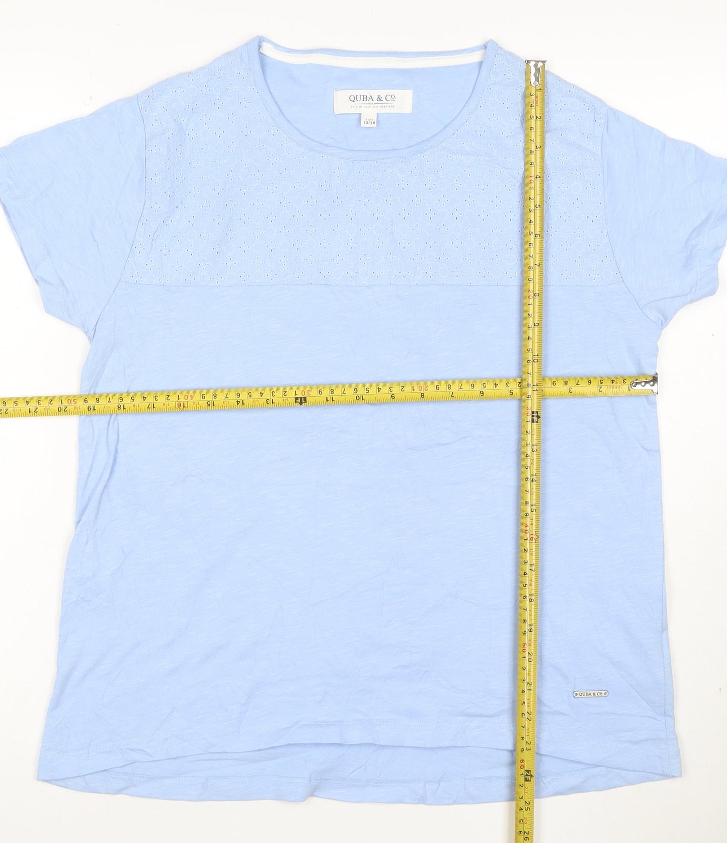 Quba & Co Womens Blue Cotton Short Sleeve T-Shirt Size 10