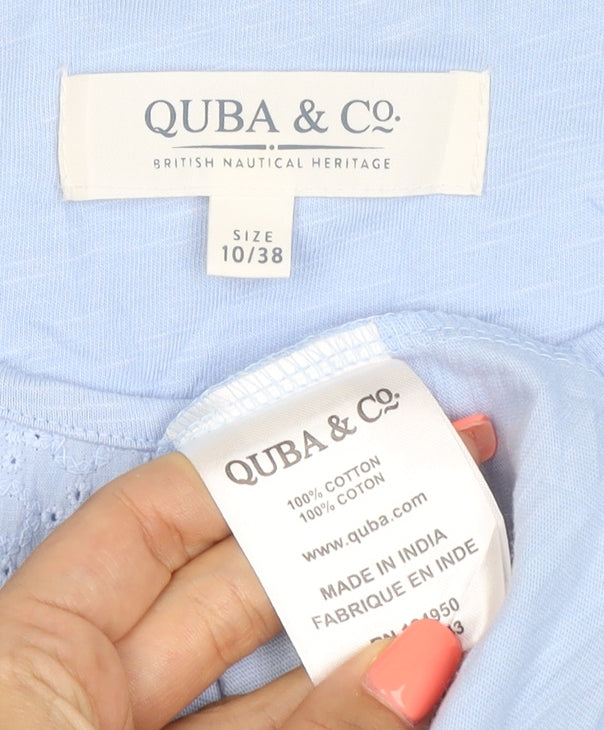 Quba & Co Womens Blue Cotton Short Sleeve T-Shirt Size 10