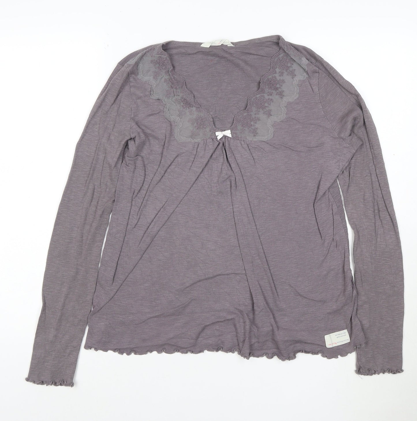 Odd Molly Womens Purple Long Sleeve V-Neck Cotton Top Size M