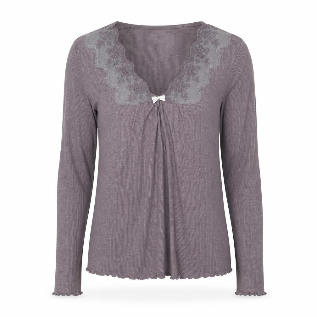 Odd Molly Womens Purple Long Sleeve V-Neck Cotton Top Size M