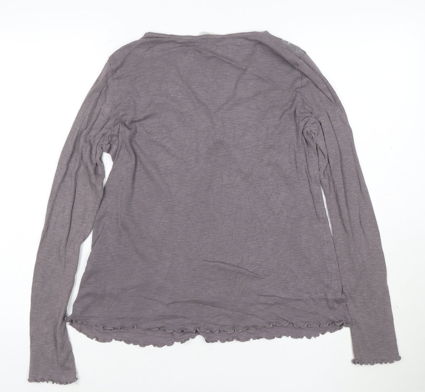 Odd Molly Womens Purple Long Sleeve V-Neck Cotton Top Size M