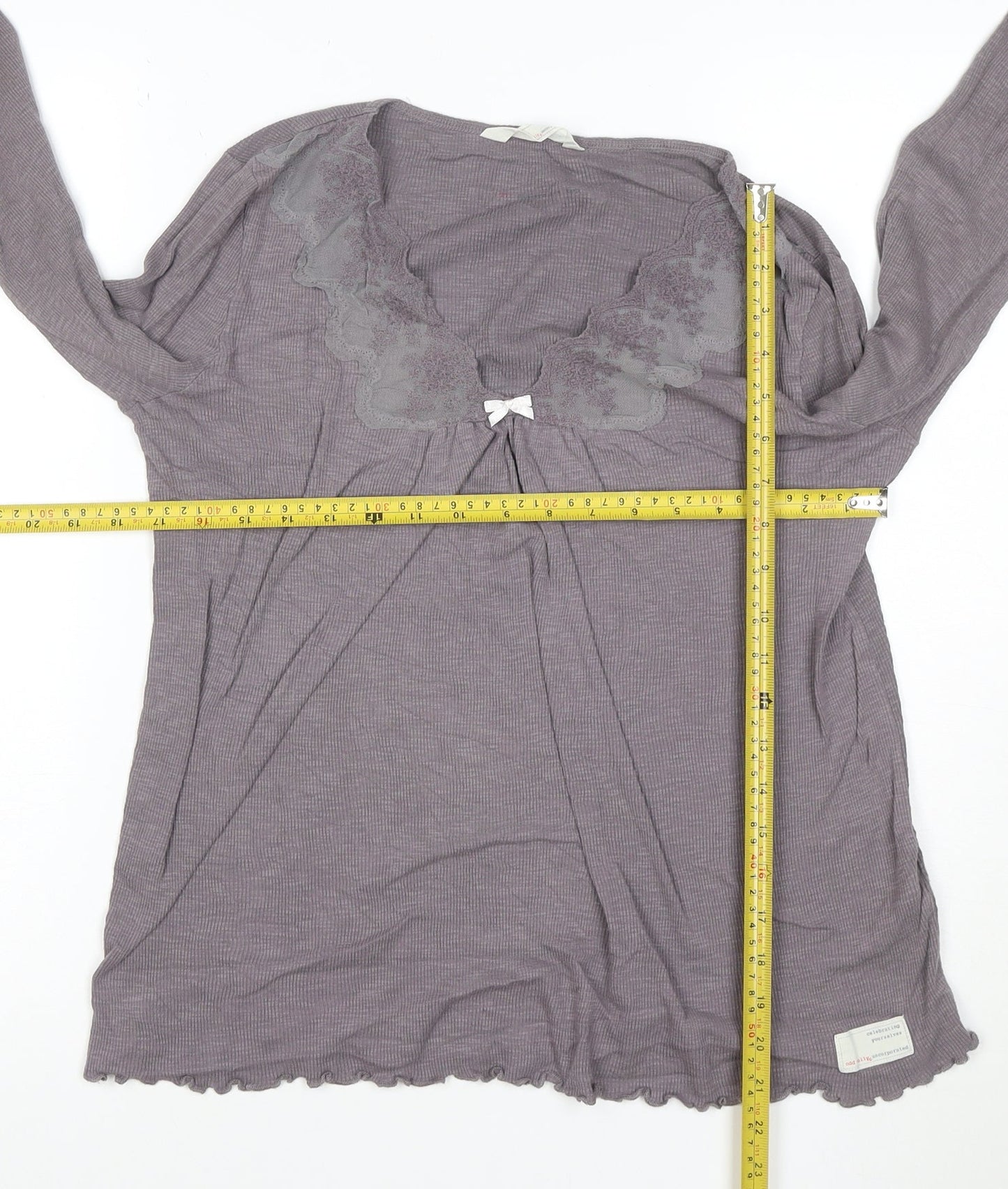 Odd Molly Womens Purple Long Sleeve V-Neck Cotton Top Size M
