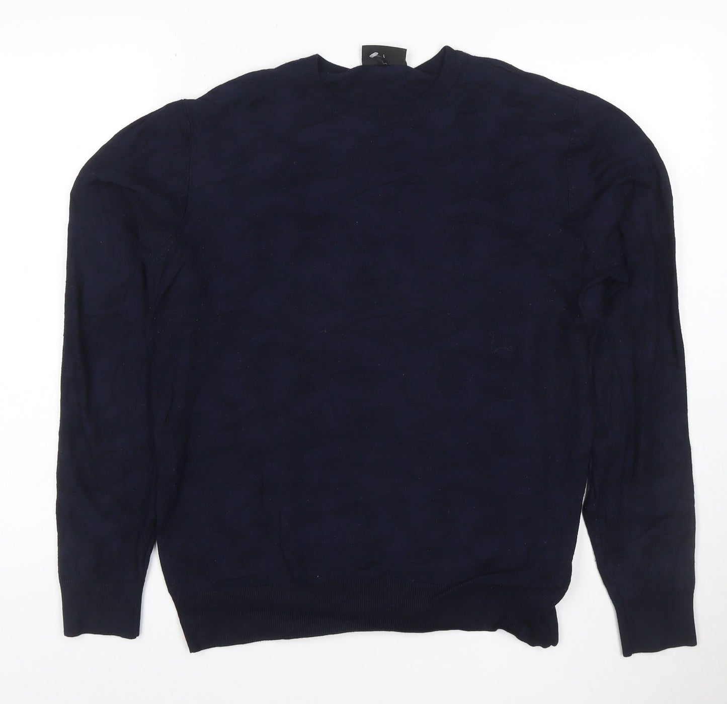 Emporio Armani Men's Blue Cotton Crew Neck Pullover Jumper Size L