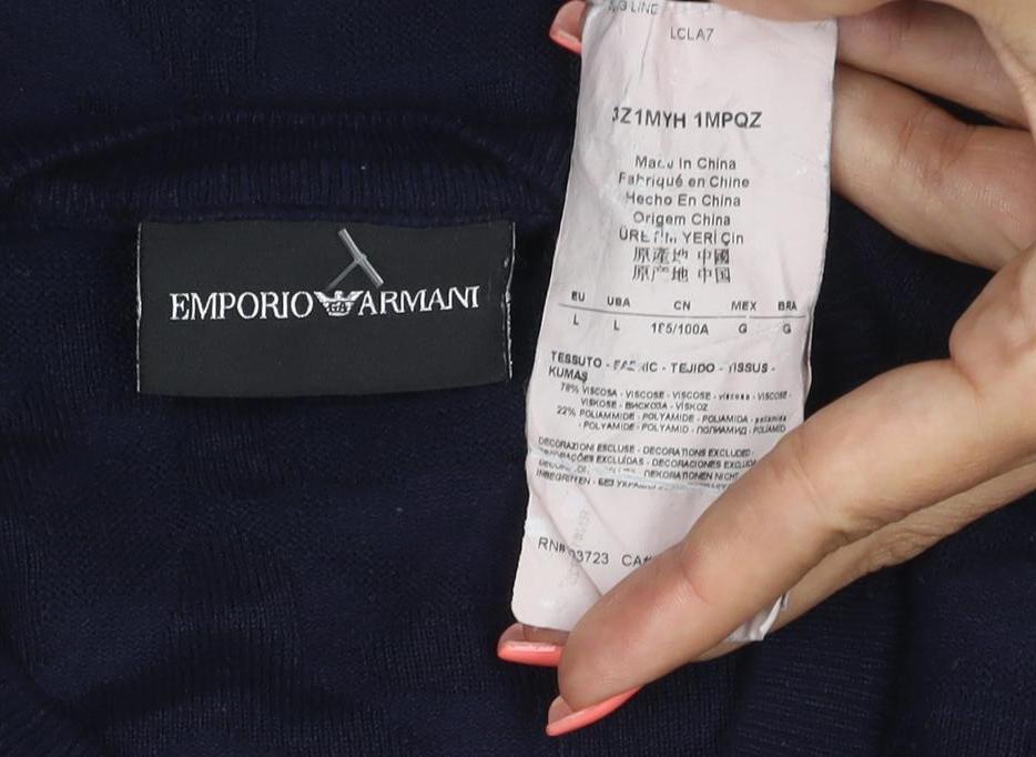 Emporio Armani Men's Blue Cotton Crew Neck Pullover Jumper Size L