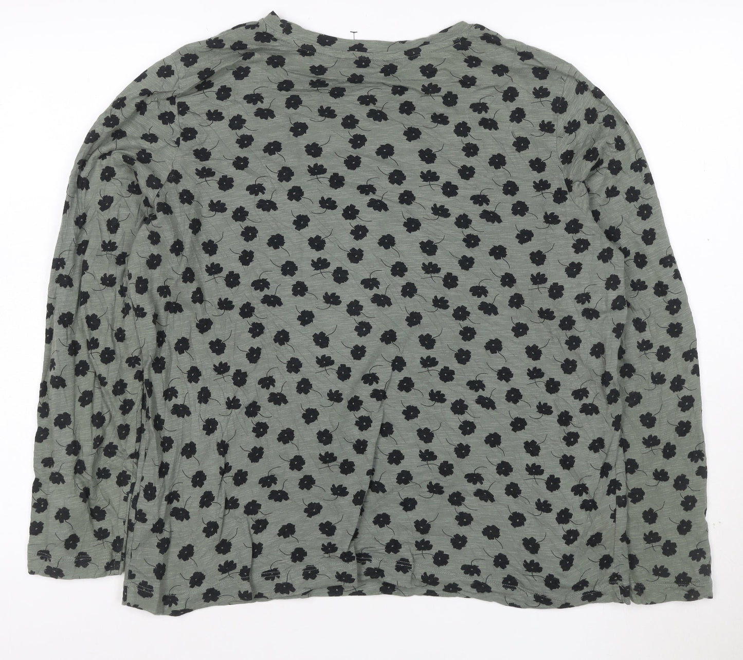Marks and Spencer Womens Green Floral Cotton Long Sleeve T-Shirt Size 14