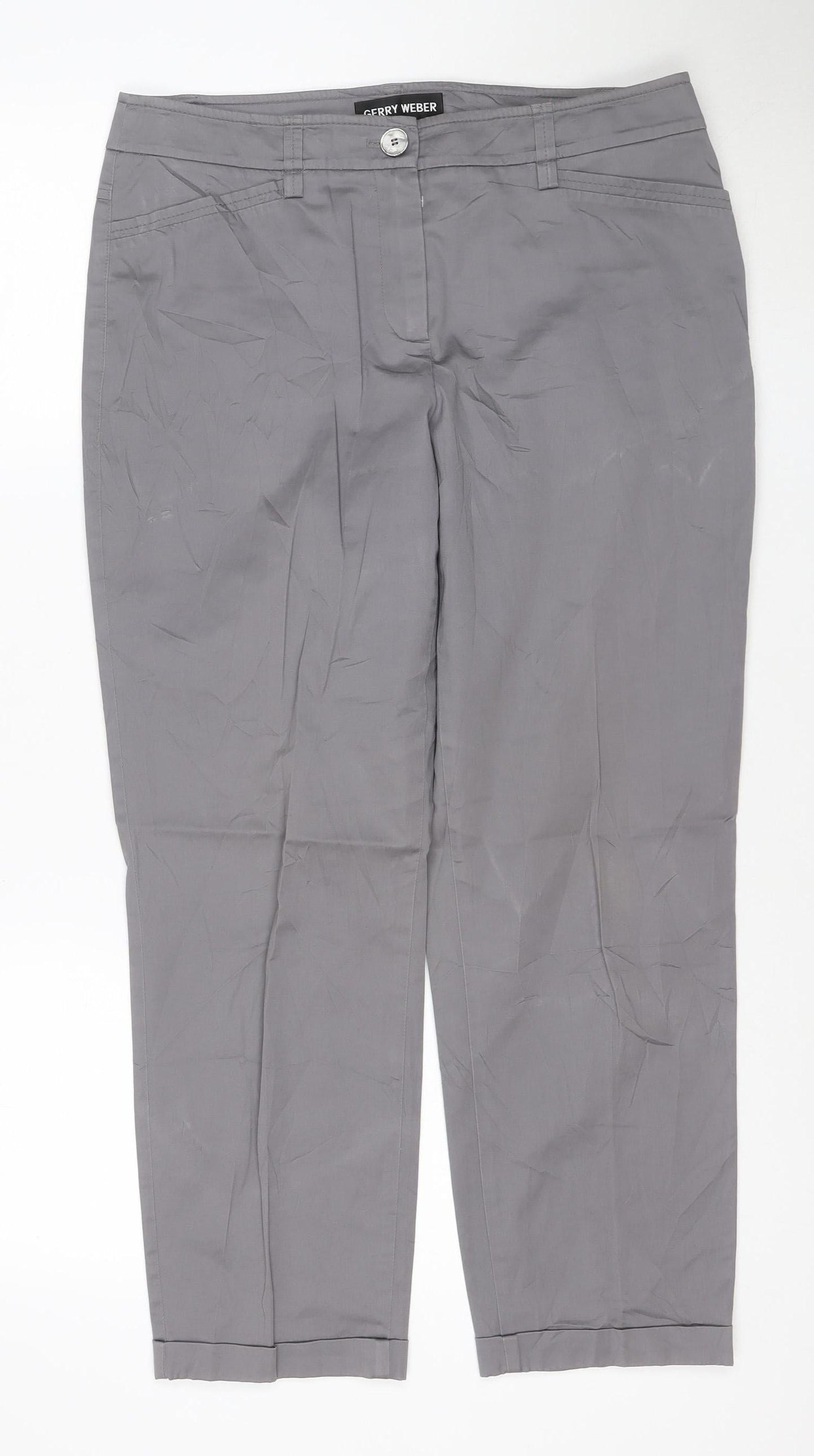 Gerry Weber Women Grey Cotton Blend Cropped Trousers Size 12