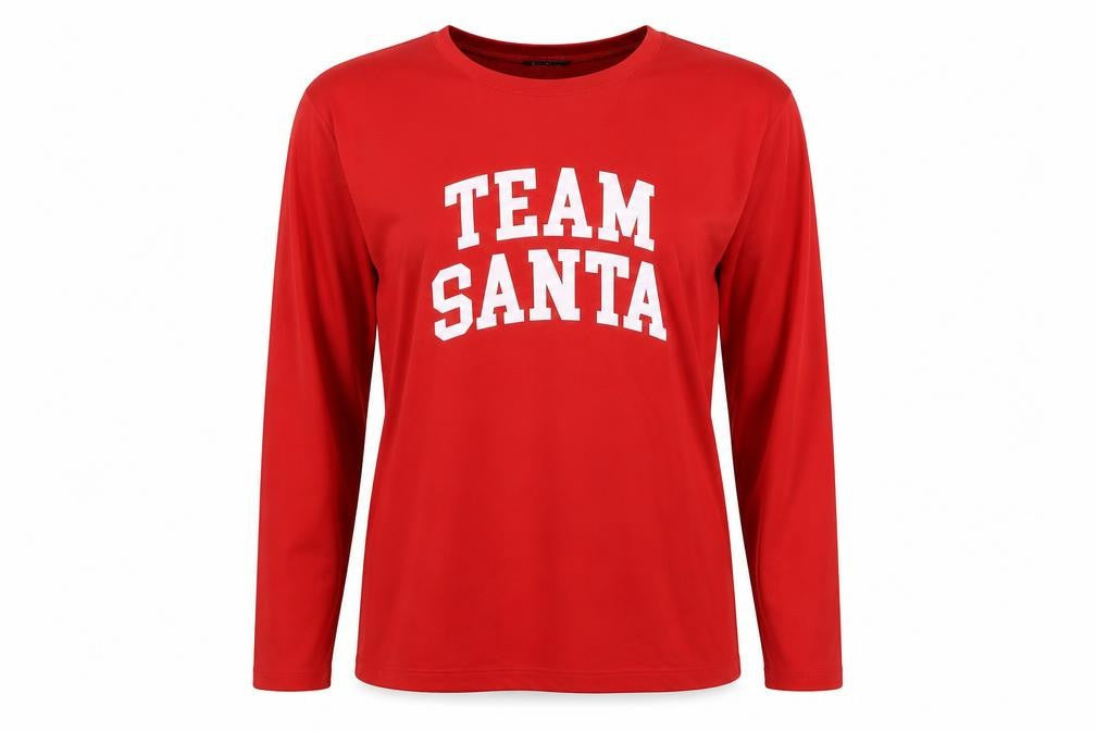 Boohoo Women's Red 'Team Santa' Long Sleeve Christmas T-Shirt Size S
