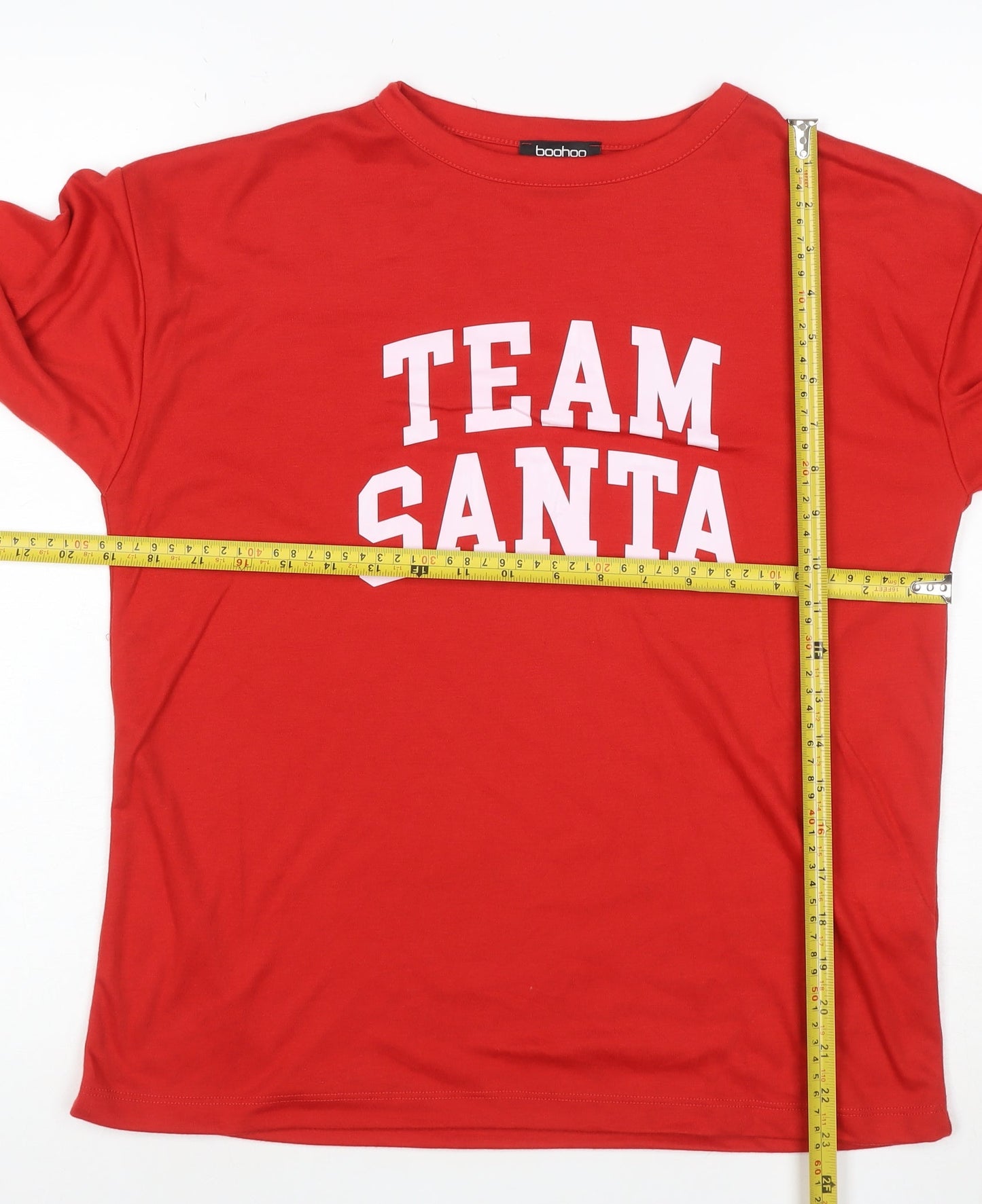 Boohoo Women's Red 'Team Santa' Long Sleeve Christmas T-Shirt Size S