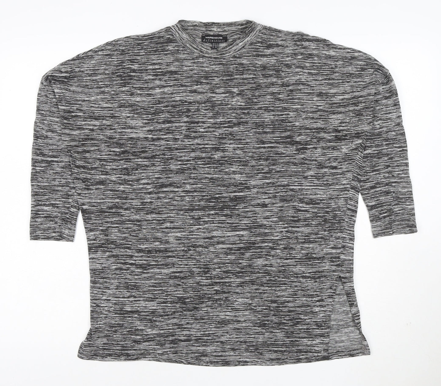 Warehouse Women Grey Mock Neck 3/4 Sleeve Jersey Top Size 8