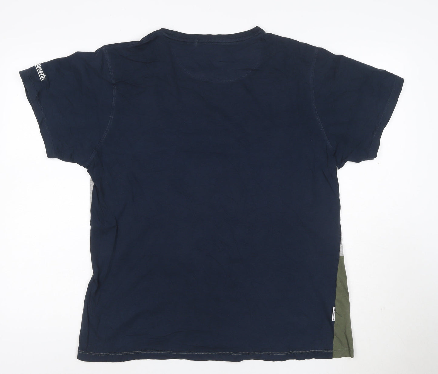 Lambretta Men's Navy Grey Khaki Colourblock Cotton T-Shirt XL
