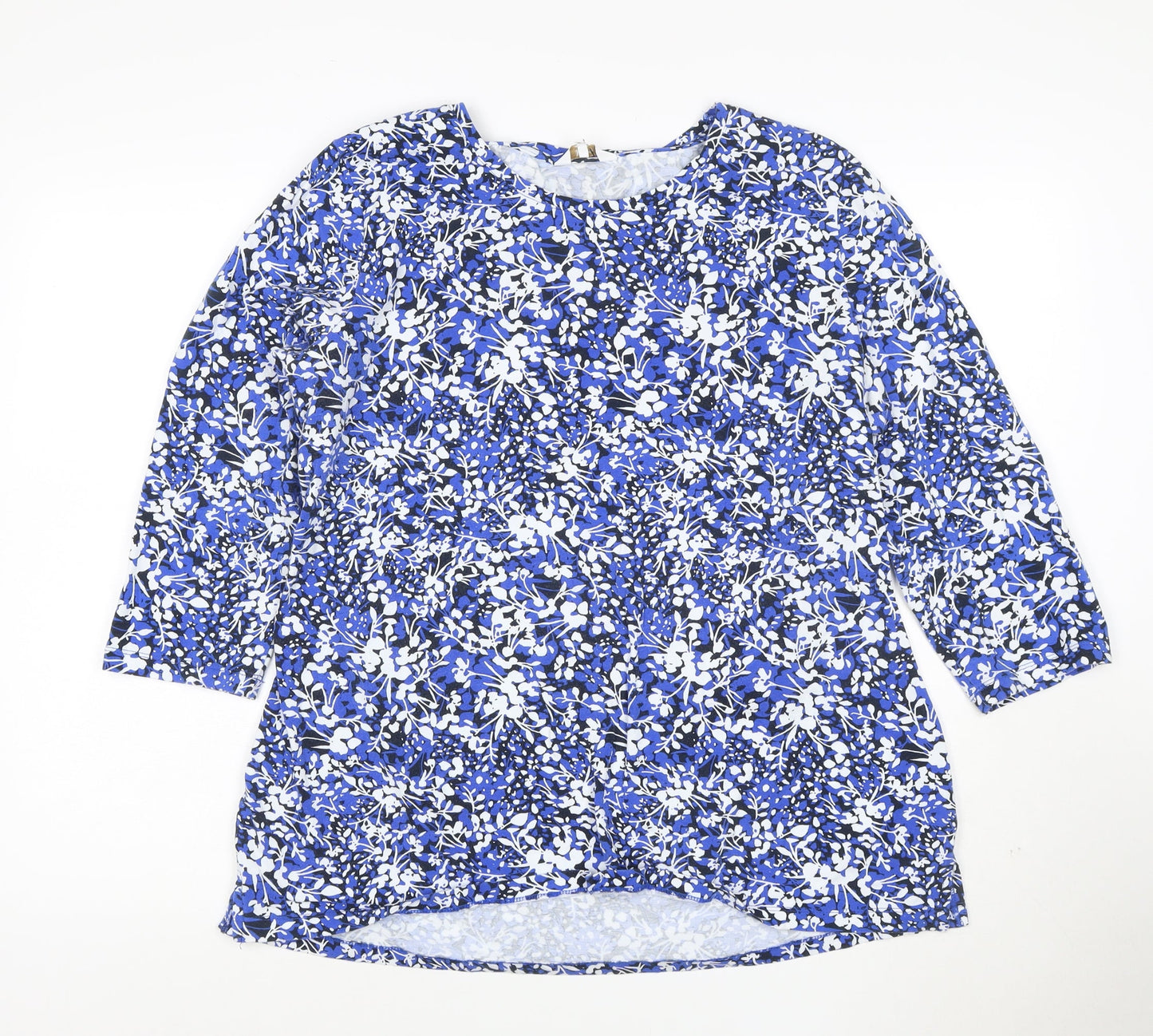 Cotton Traders Women's Blue Floral 3/4 Sleeve Cotton T-Shirt Size 18
