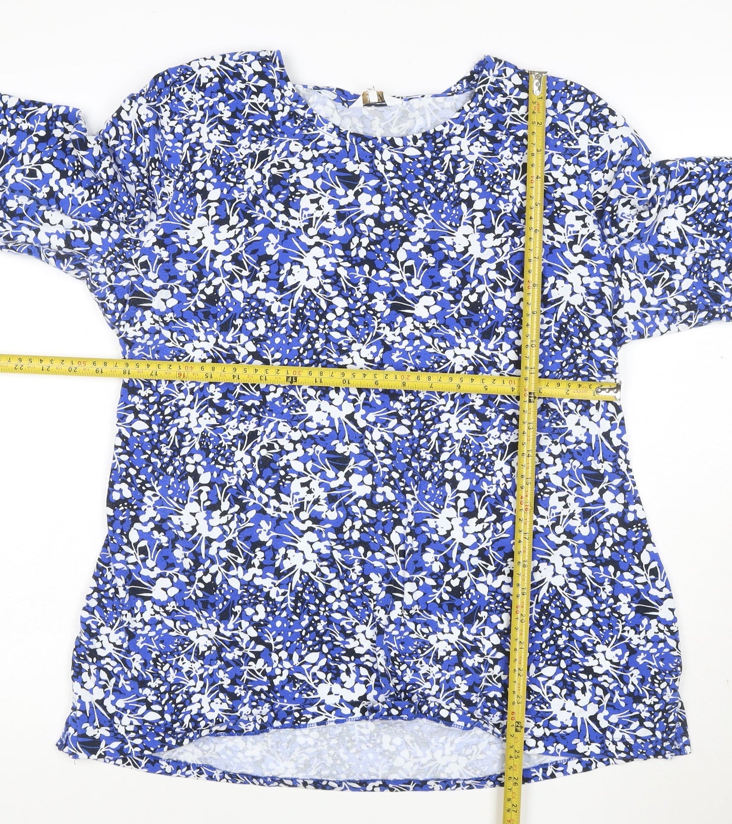 Cotton Traders Women's Blue Floral 3/4 Sleeve Cotton T-Shirt Size 18