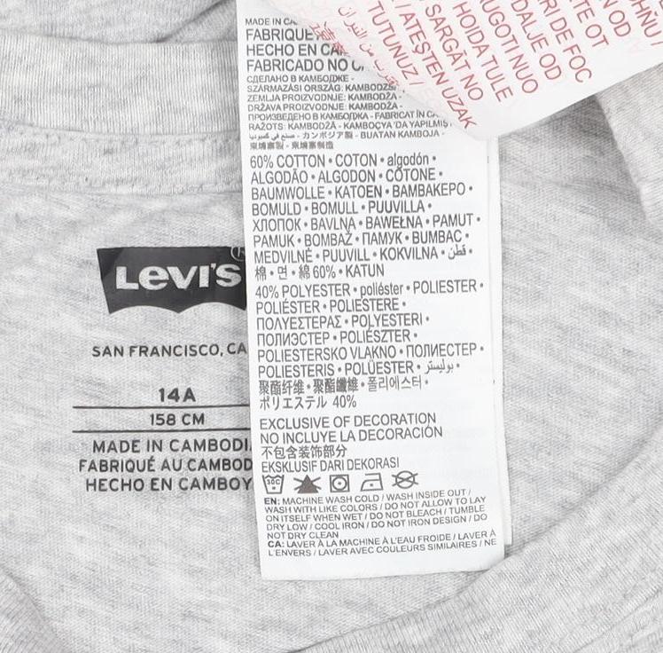 Levi's Girls Grey Logo T-Shirt 14 Years Crew Neck Short Sleeve