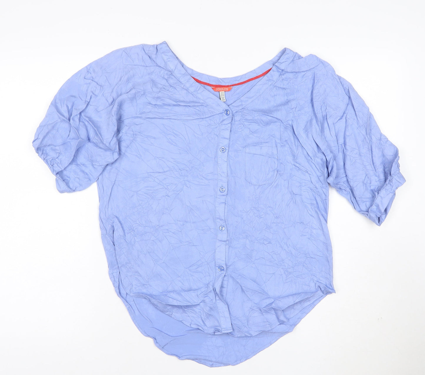 Joules Women Blue Viscose Button-Up Short Sleeve Top XS