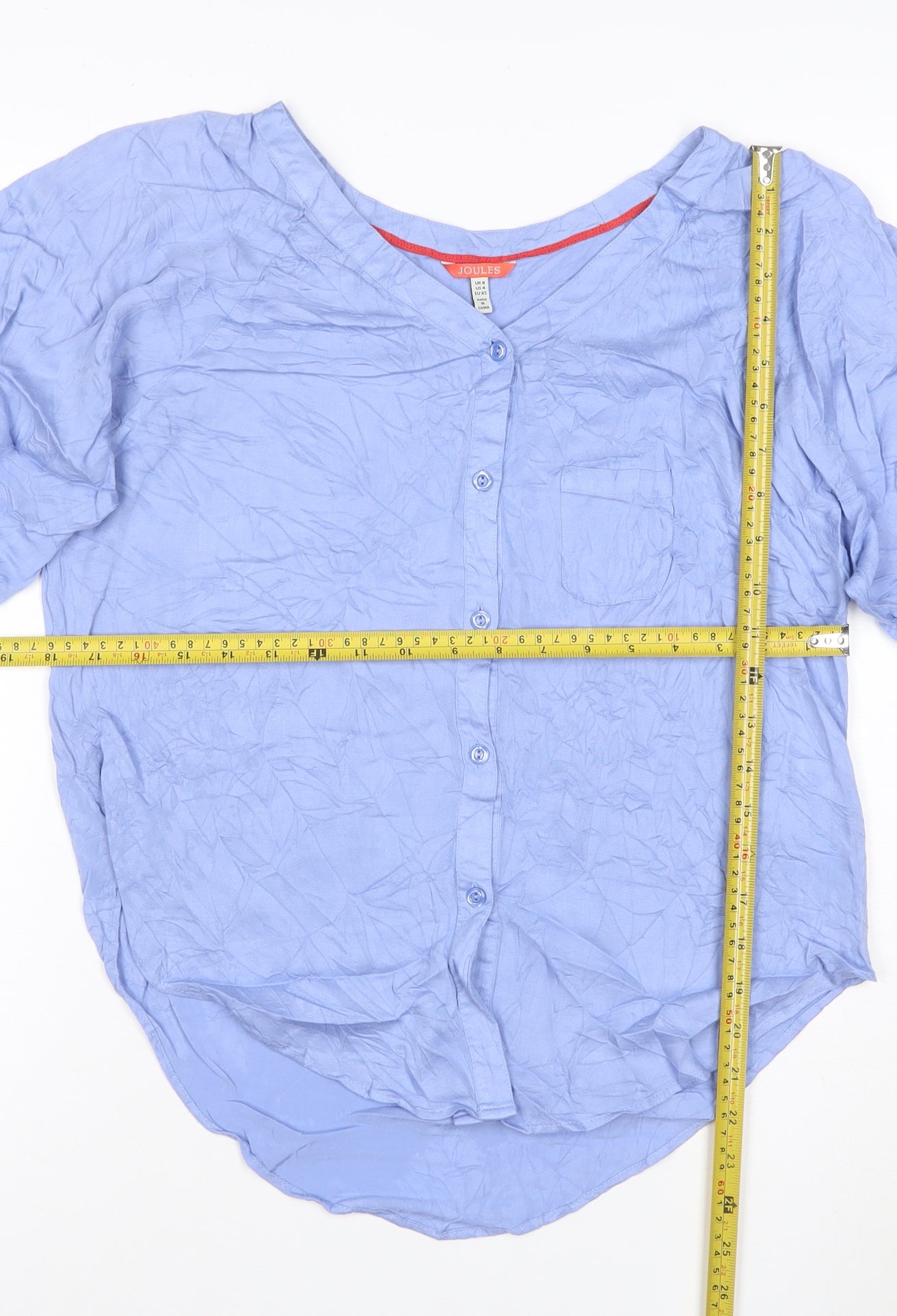Joules Women Blue Viscose Button-Up Short Sleeve Top XS
