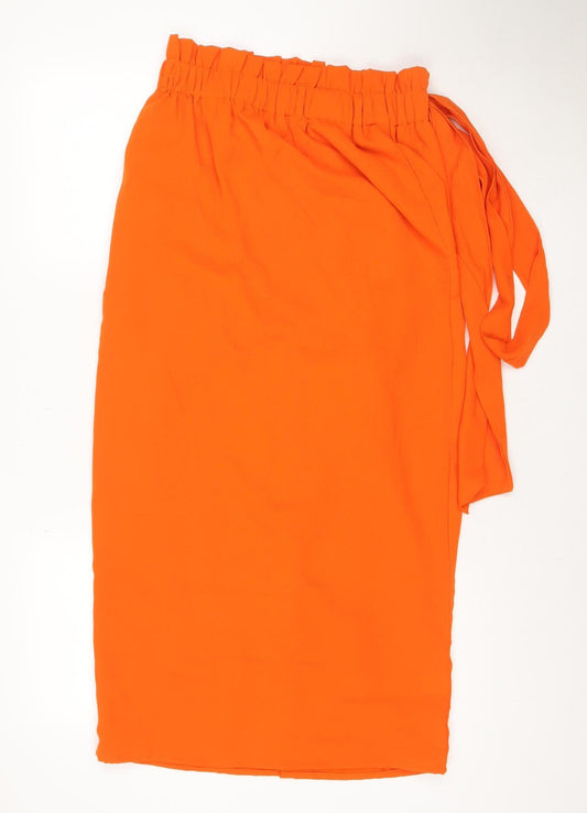 Dancing Leopard Women’s Orange Wrap Midi Skirt Size 12 Polyester