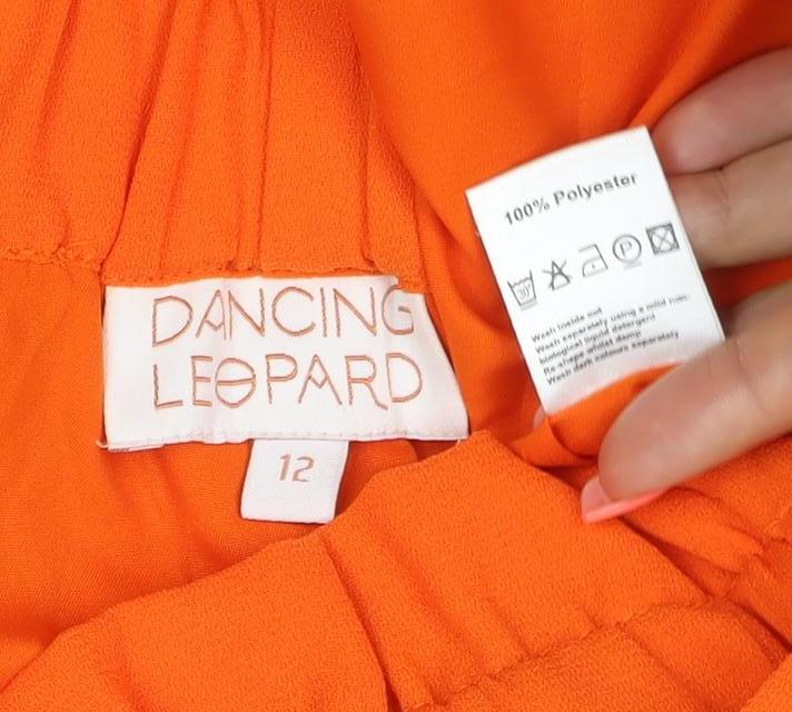Dancing Leopard Women’s Orange Wrap Midi Skirt Size 12 Polyester