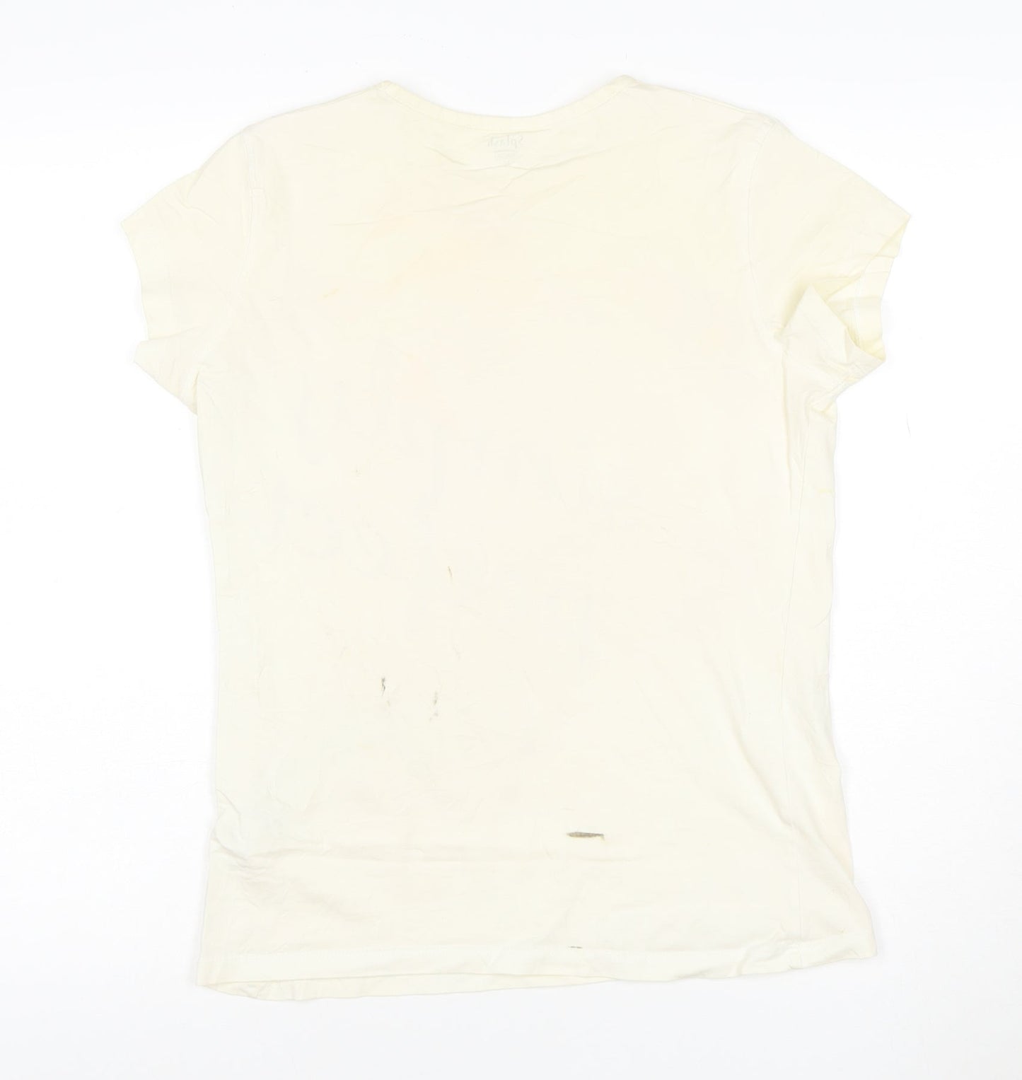 Splash Womens Ivory T-Shirt M Basic Short Sleeve Crew Neck Cotton