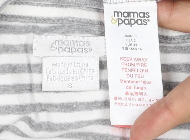 Mamas & Papas Women's Grey Striped Long Sleeve Cotton T-Shirt Size S