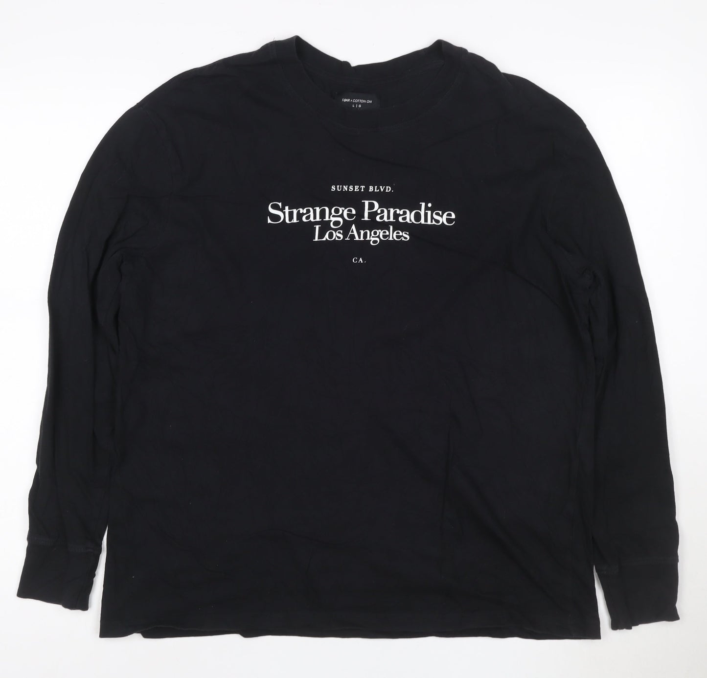 Cotton On Men’s Black Long Sleeve Graphic T-Shirt L Regular Fit