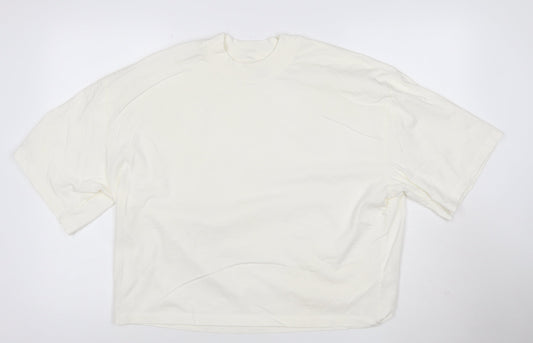 Monoprix Men's Ivory Organic Cotton Crew Neck T-Shirt Size L