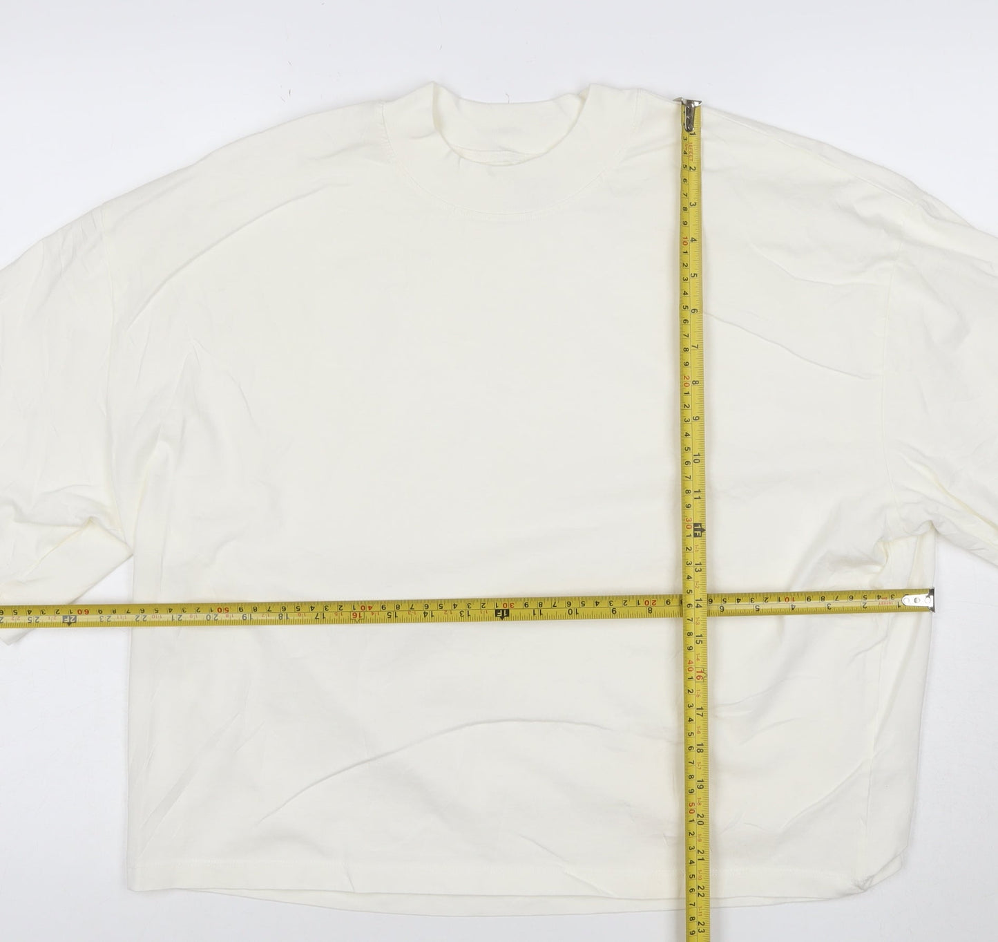 Monoprix Men's Ivory Organic Cotton Crew Neck T-Shirt Size L
