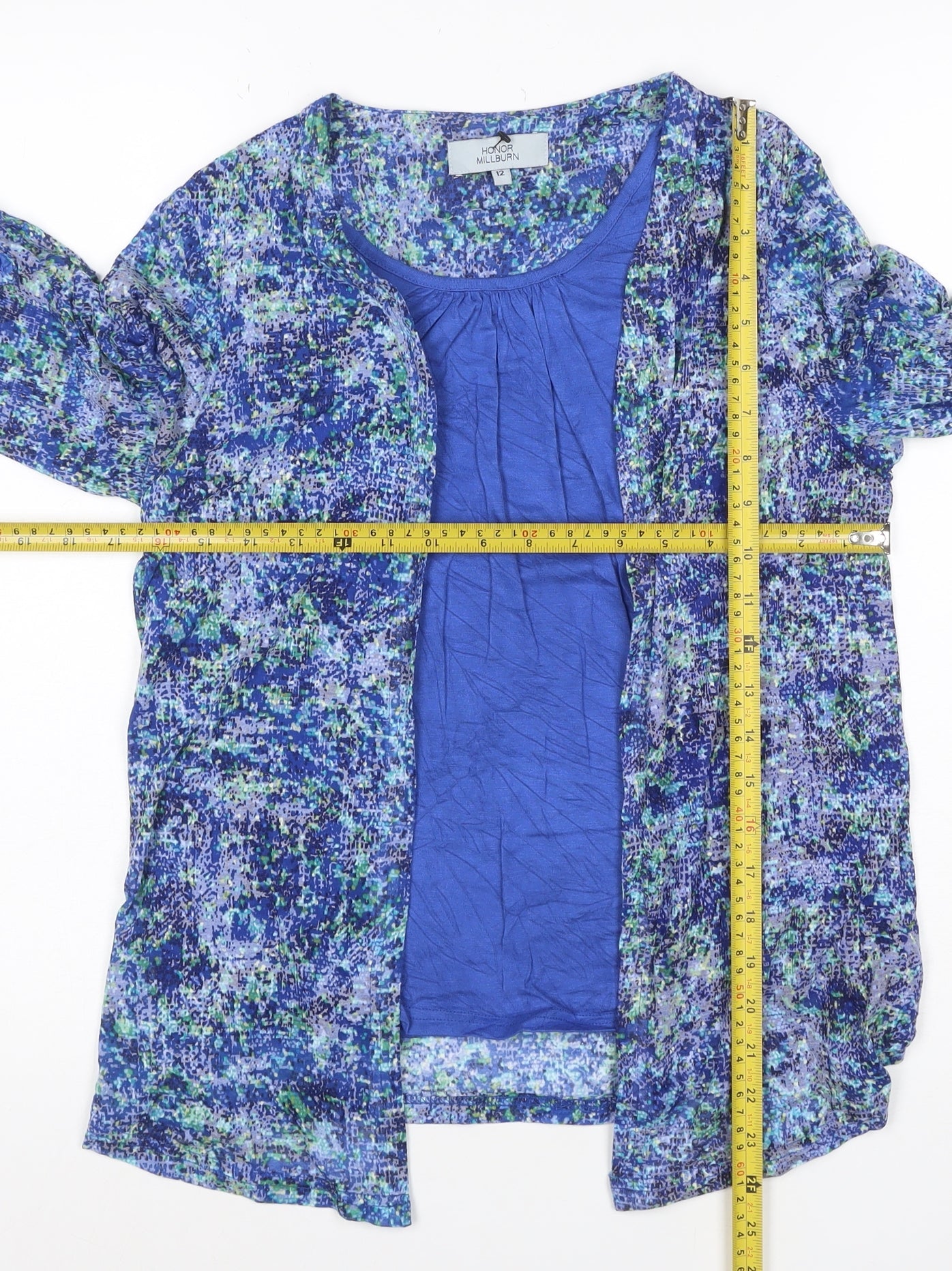 Honor Millburn Women's Blue Tunic Blouse Size 12 3/4 Sleeve