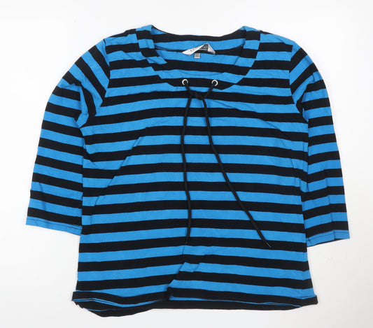 Chianti Women Blue Black Striped Long Sleeve V-Neck Tunic Top Size 14