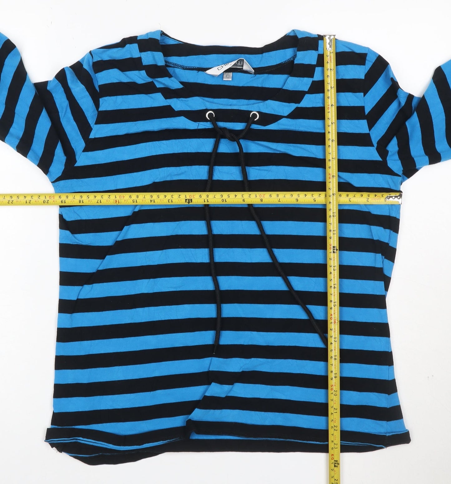Chianti Women Blue Black Striped Long Sleeve V-Neck Tunic Top Size 14