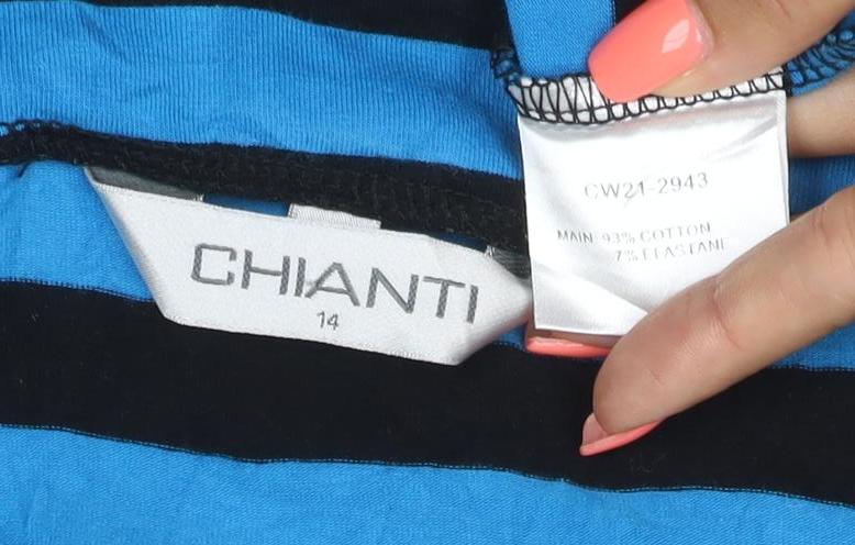 Chianti Women Blue Black Striped Long Sleeve V-Neck Tunic Top Size 14