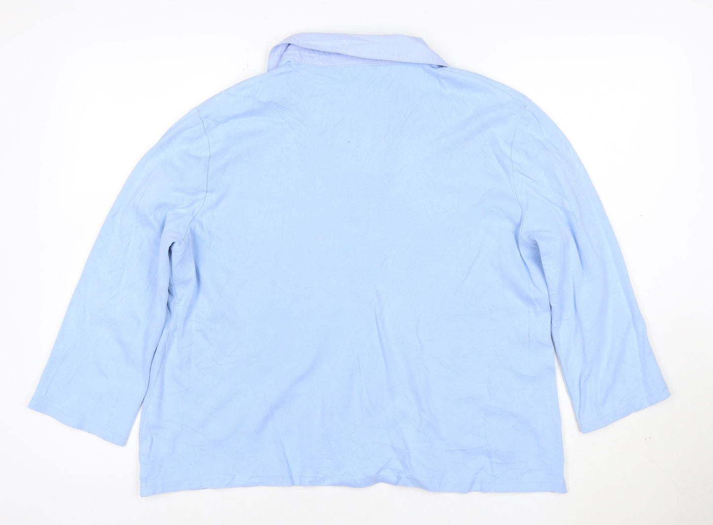 Tulchan Women Blue Cotton Polo Shirt L 3/4 Sleeve Embroidered Sheep